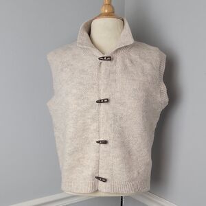 CREAM‎ Gray Marled Toggle Closure Sleeveless Mock Neck Cardigan Sweater Vest XL